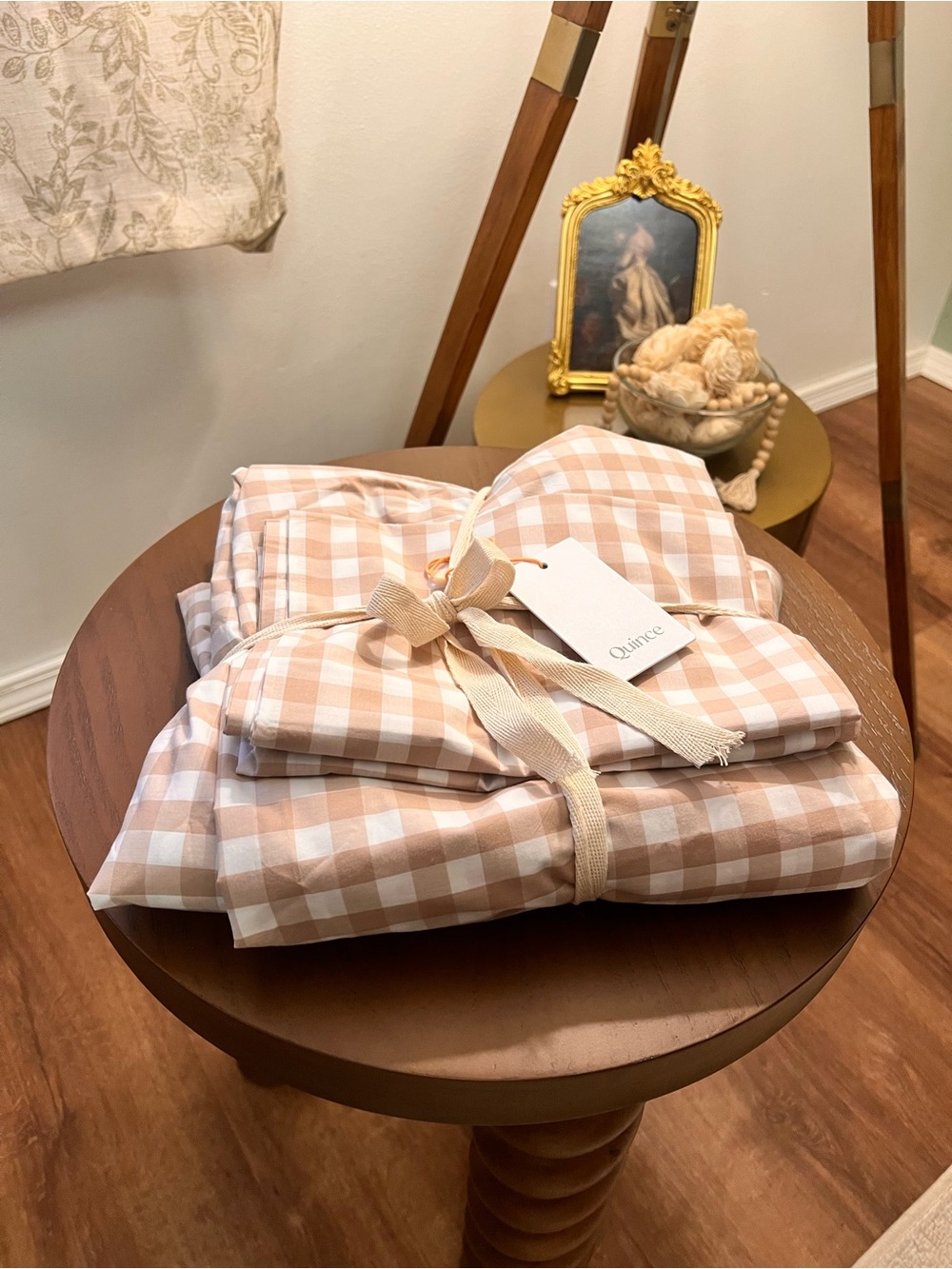 Quince Organic Crisp Percale Gingham Duvet Cover Set in Cafe